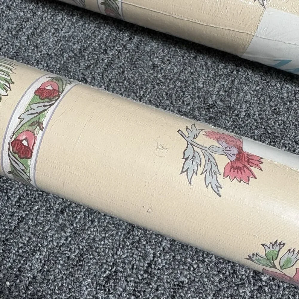 Vintage WAVERLY Beige/Multicolor Floral Print Wallpaper, 2 Rolls, Style #386821